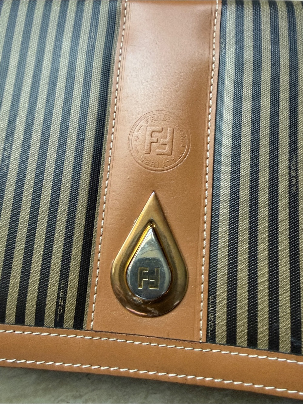 Fendi Brown & Black Striped Leather-Trim Messenger Bag with Gold-Tone Lock - Picture 4 of 6